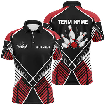 Personalized Black Red Retro Bowling Polo Shirt Mens S-5XL