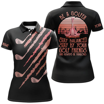 Custom Pink Flamingo Be A Golfer Golf Clubs Design Women's Polo Shirts S-5XL