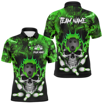 Green Smoke Skull Bowling Men's Polo Shirt S-5XL