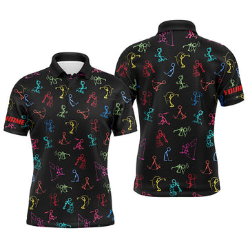 Custom Name Funny Multi Color Golf Pattern Black Best Men's Polo Shirt S-5XL