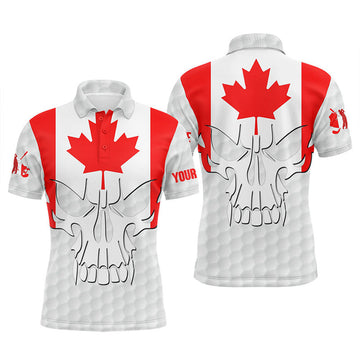 Canadian Flag Patriotic Custom Skull Golf Ball Men's Polo Shirt S-5XL