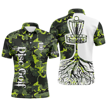 Custom Name Green Camo Disc Golf Shirt Men's Polo Shirt S-5XL