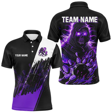 Black and Purple Skull Reaper Bowling Men's Polo Shirt S-5XL