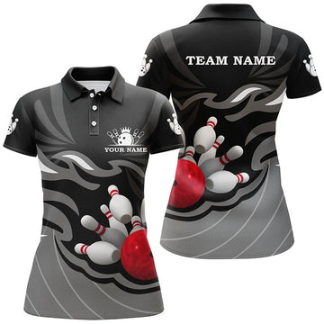 Custom Bowling Team Polo with Ball and Pins Design Women's Polo Shirts S-5XL