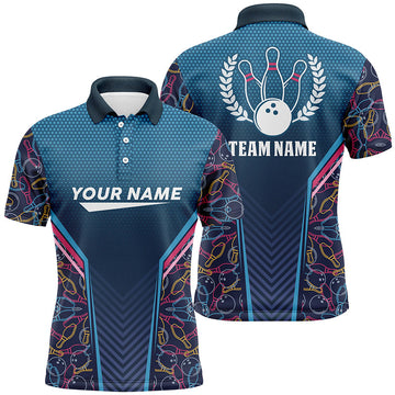 Personalized Bowling Blue Camo Men's Polo Shirt Bowling Team Size S-5XL