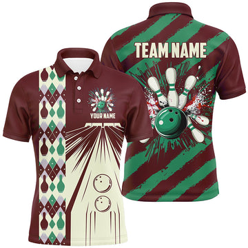 Personalized Retro Bowling Red White Green Men's Polo Shirt S-5XL