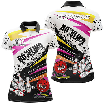 Custom Funny Colorful Bowling Ball And Pins Shirt For Team Women's Polo Shirts S-5XL