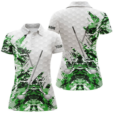 Custom Green Camo White Golf Top for Ladies Women's Polo Shirts S-5XL