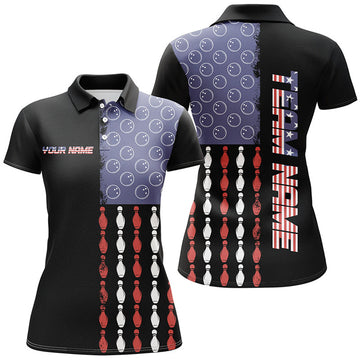 Custom Retro American Flag Bowling Shirt for Bowling Team Women's Polo Shirts S-5XL