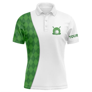 White Golf Polo Custom Green Argyle Plaid Best Mens Wear Men's Polo Shirt S-5XL