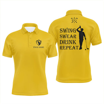 Custom Funny Golf Shirt Swing Drink Repeat Team Golf Men's Polo Shirt S-5XL