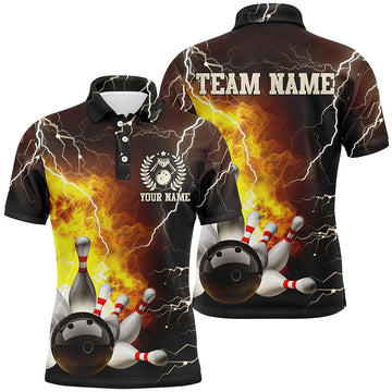 Custom Flame Lightning Thunder Bowling Team Mens Polo Shirt S-5XL