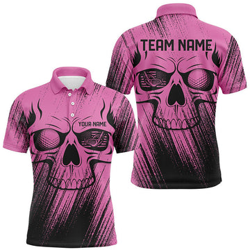 Custom Pink Grunge Skull Golf Outfit Team Shirt Men's Polo Shirt S-5XL