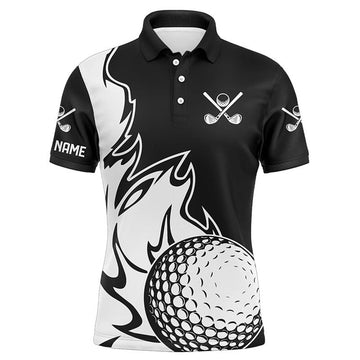Black White Flame Golf Ball Fire Mens Golf Outfit Mens Polo Shirt S-5XL