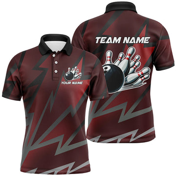 Red Lightning Thunder Storm Team Bowling Custom Men's Polo Shirt S-5XL