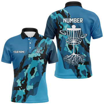 Custom Blue Camo Golf Jersey with Name and Number Men's Polo Shirt S-5XL