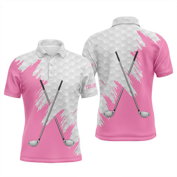 Custom White Golf Ball Pattern Name Golf Clubs Men's Polo Shirt S-5XL