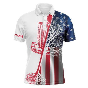 Custom American Flag Disc Golf Basket Personalized Gift Men's Polo Shirt S-5XL
