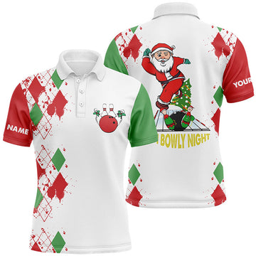 Funny Santa White Christmas Bowling Shirt Oh Bowly Night Men's Polo Shirt S-5XL