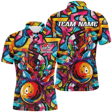 Vibrant Graffiti Pattern Bowling Shirt for Men Polo Shirt S-5XL