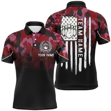 Black Red Camo Mens Polo Bowling Shirt Custom American Flag S-5XL Men's Polo shirt