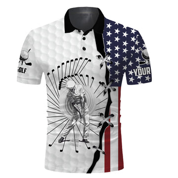 Custom Name Golf Men's Polo Shirt American Flag Apparel Personalized Gift