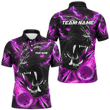 Purple Flame Panther Bowling Quarter Zip Custom Team Men's Polo Shirt S-5XL
