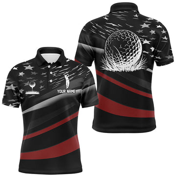 Black American Flag Custom Patriotic Golf Mens Polo Shirt S-5XL