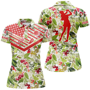 Custom Golf Christmas Pattern American Flag Women's Polo Shirts S-5XL