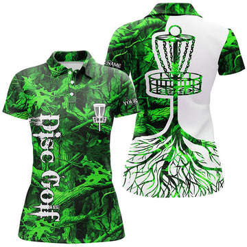 Custom Name Green Camo Disc Golf Basket Shirt Women's Polo Shirts S-5XL