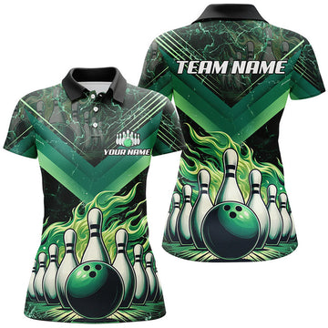 Custom Flame Bowling Team Shirt Gift for Bowlers Women's Polo Shirts S-5XL