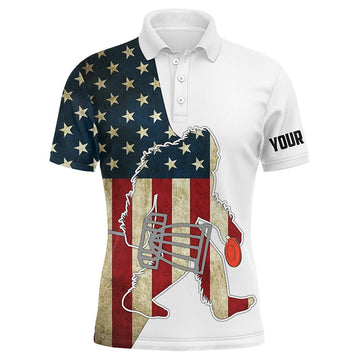 Custom Bigfoot Disc Golf Shirt American Flag Sasquatch Men's Polo Shirt S-5XL