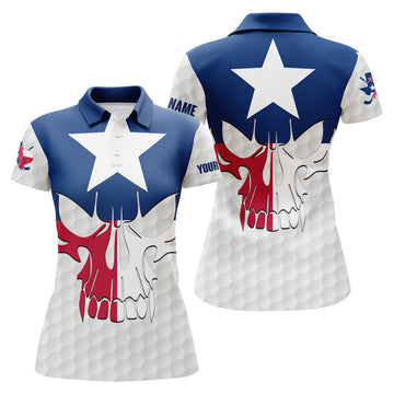 Custom Texas Flag Skull Golf Patriotic Golf Ball Tops Women's Polo Shirts S-5XL