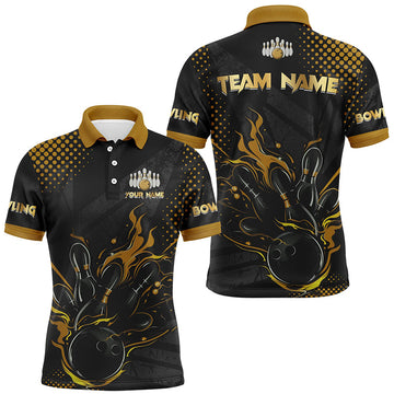 Personalized Black Gold Bowling Polo Shirt for Men S-5XL