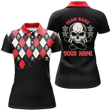 Custom Argyle Skull Pattern Bowling Shirt Unique Design Women's Polo Shirts S-5XL
