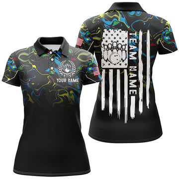 Custom Colorful Camo Patriotic Bowling Shirt American Flag Women's Polo Shirts S-5XL