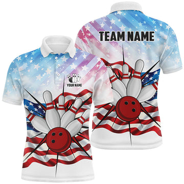 Personalized American Flag Bowling Team Polo Shirt for Men S-5XL