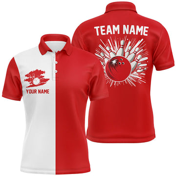Red and White Retro Bowling Shirt for Men Custom Team Bowling Men's Polo Shirt