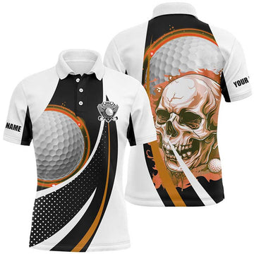 Custom Black and White Golf Skull Polo Gift for Golfer Men's Polo Shirt S-5XL