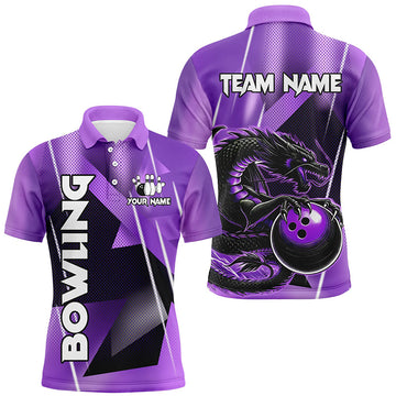 Black And Purple Custom Dragon Bowling Shirt Size S-5XL Men's Polo Shirt