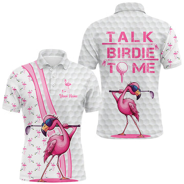 Funny Men's Golf Custom Flamingo Talk Birdie to Me Men's Polo Shirt S-5XL