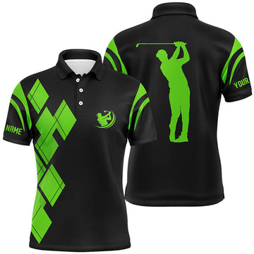 Custom Black and Green Argyle Team Golf Shirt Men's Polo Shirt S-5XL