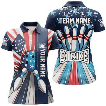 Custom Patriotic Bowling Shirt with American Flag Design Women's Polo Shirts S-5XL