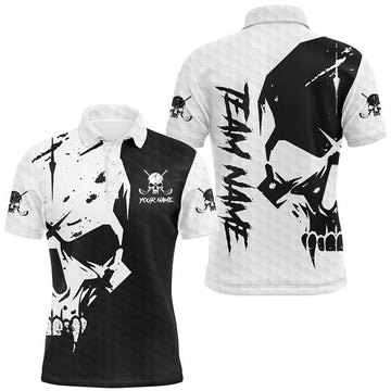 Custom Black and White Golf Skull Outfit Men's Polo Shirt S-5XL