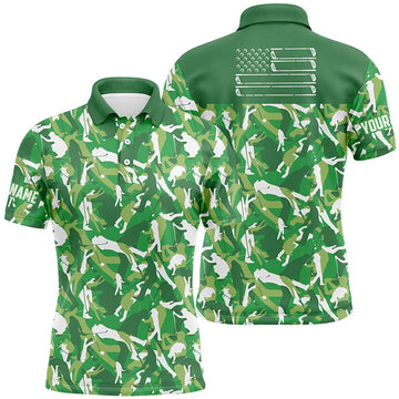 Custom Green Camo American Flag Cool Golf Shirt Men's Polo Shirt S-5XL