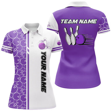 Custom White Purple Camo Vintage Bowling Shirt for Women's Polo Shirts S-5XL