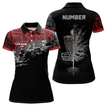 Custom Red Camo Abstract Disc Golf Shirt Black Design Women's Polo Shirts S-5XL