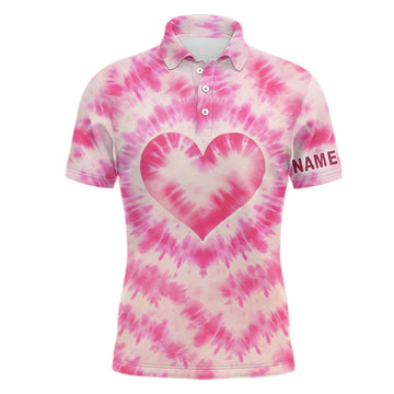 Custom Pink Heart Tie Dye Golf Shirt Best Men's Golf Wear Men's Polo Shirt S-5XL
