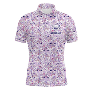 Purple Palm Tree Golf Clubs Pattern Mens Custom Golf Shirts Mens Polo Shirt S-5XL