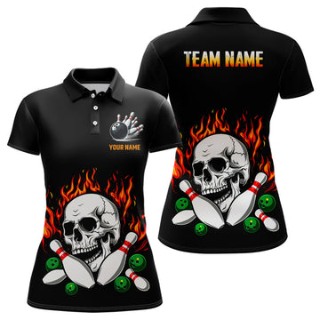 Custom Flame Skull Bowling Team Shirts Bowling Gifts Women's Polo Shirts S-5XL